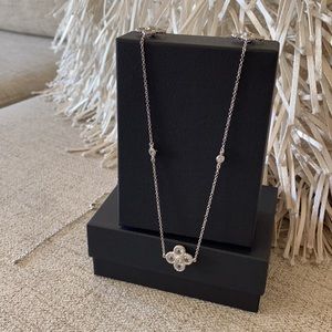 🪞 NEW art deco flor crystal long link silver necklace